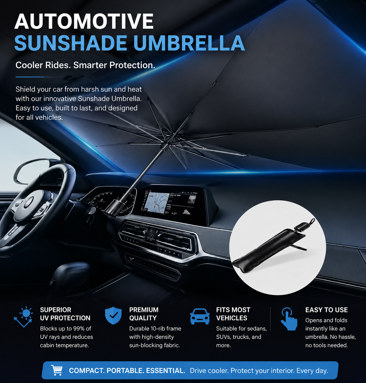 Premium Car Windshield Sun Shade Umbrella – Foldable UV Reflector & Heat Insulation Cover